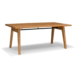 стол с деревянными ножками и прямоугольной дубовой столешницей на шесть персон