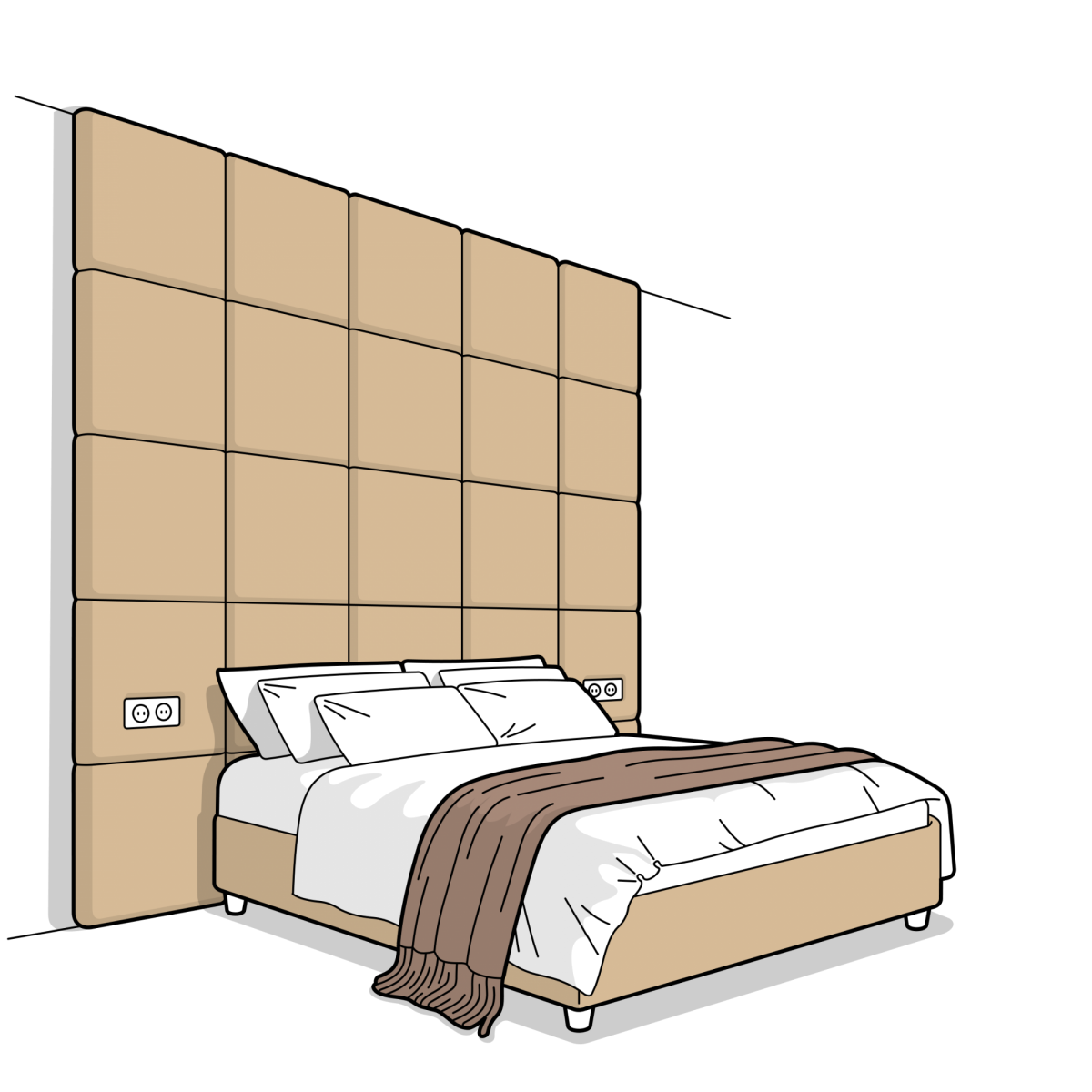 мягкая панель «Квадраты» с кроватью-компаньоном