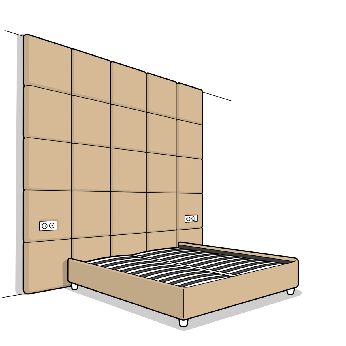 мягкая панель «Квадраты» с кроватью-компаньоном