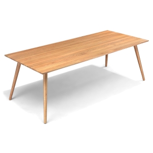 стол с деревянными ножками и прямоугольной дубовой столешницей на восемь персон